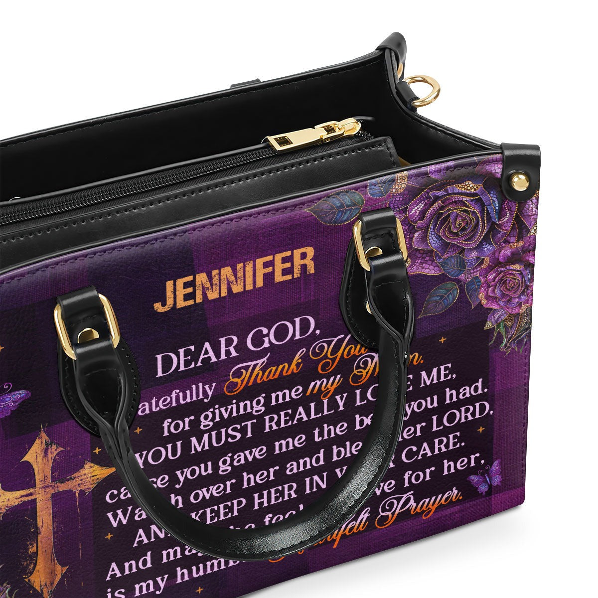 Personalized Christian Leather Handbag, Prayer for Mom Purse, Religious Mother’s Day Gift, Faith Handbag with Custom Name BLAF37